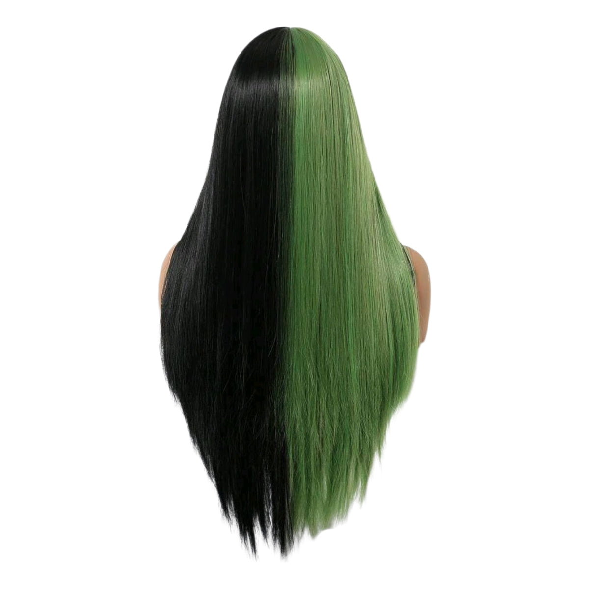 Peluca Bicolor Negro Y Verde Cabello Liso