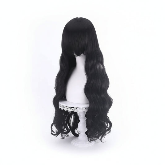 Peluca Negro Ondulada Larga Disfraz y Cosplay O.1