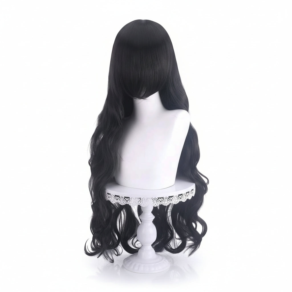 Peluca Negro Ondulada Larga Disfraz y Cosplay O.1