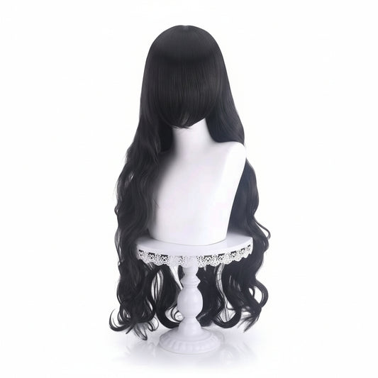 Peluca Negro Ondulada Larga Disfraz y Cosplay O.1