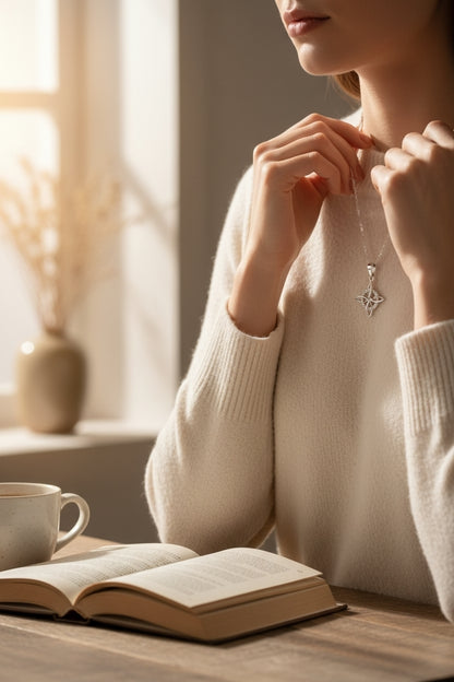 Collar Plata 925 Elegante Dije Nudo de Bruja