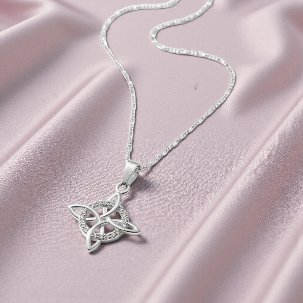 Collar Plata 925 Elegante Dije Nudo de Bruja