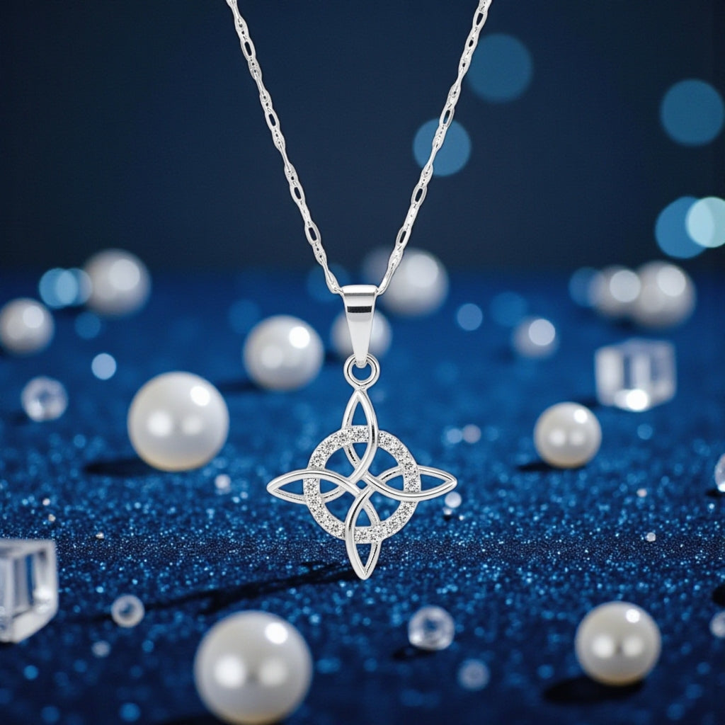 Collar Plata 925 Elegante Dije Nudo de Bruja