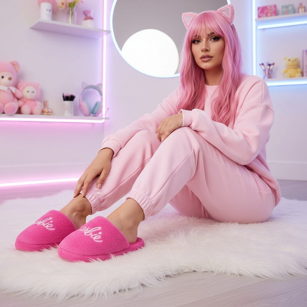 Pantuflas de Barbie Color Rosa de Peluche Slippers de Descanso