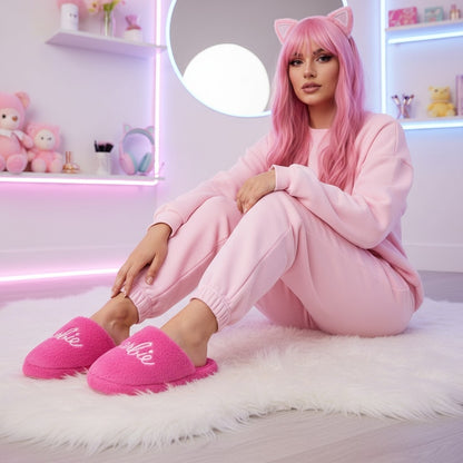 Pantuflas de Barbie Color Rosa de Peluche Slippers de Descanso