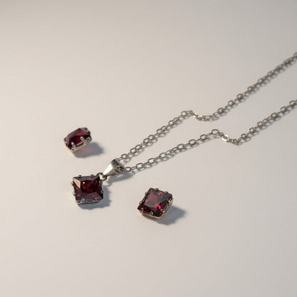 Juego de Joyeria con Forma de Rombos Plata 925 Collar y Aretes