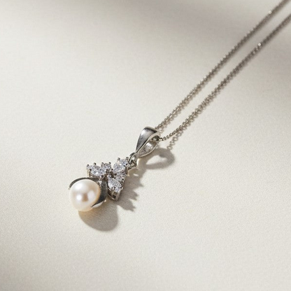 Collar Plata 925 Elegante Dije con Perla y Cristales