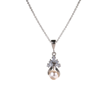 Collar Plata 925 Elegante Dije con Perla y Cristales