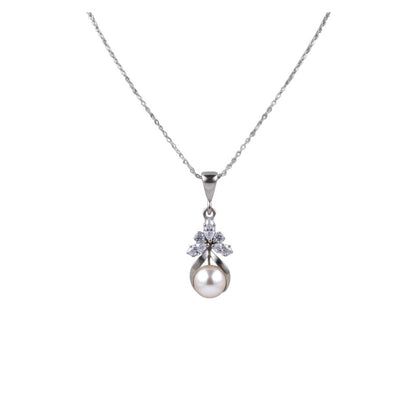 Collar Plata 925 Elegante Dije con Perla y Cristales