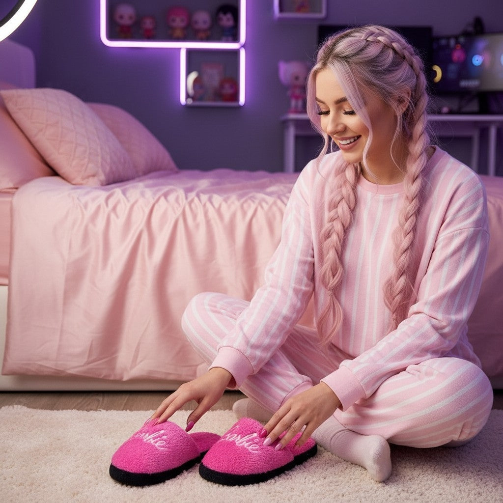 Pantuflas de Barbie Color Rosa de Peluche Slippers de Descanso