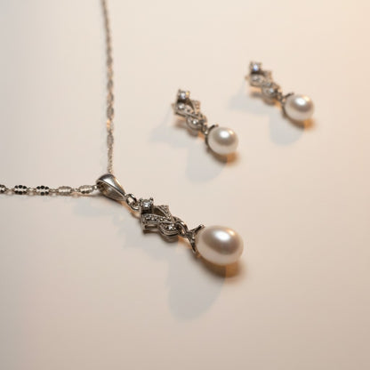 Juego de Joyeria con Perlas Plata 925 Collar y Aretes