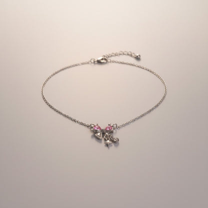 Collar Plateado - Liston Moño con Piedra Rosa
