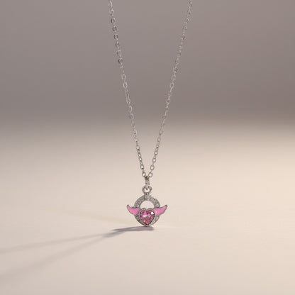 Collar Plateado - Corazón con Piedra Rosa 03