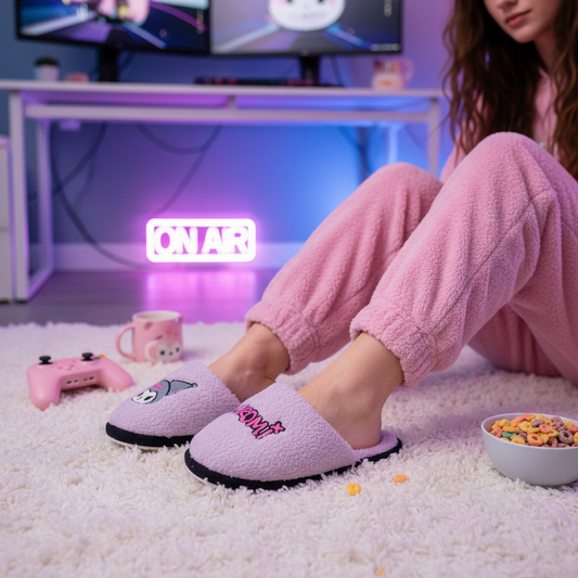 Pantuflas Tematica de Kuromi Lila Moda Geek