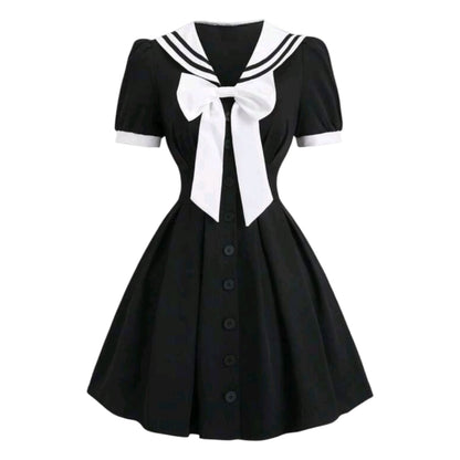 Vestido Negro Cuello Marinero Moda Asiatica Kawaii Girl