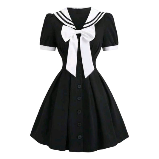 Vestido Negro Cuello Marinero Moda Asiatica Kawaii Girl