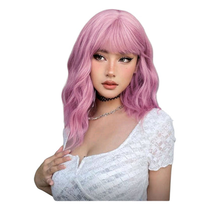 Peluca Rosa Purpura Multicolor Corta Ondulada (SHWC)
