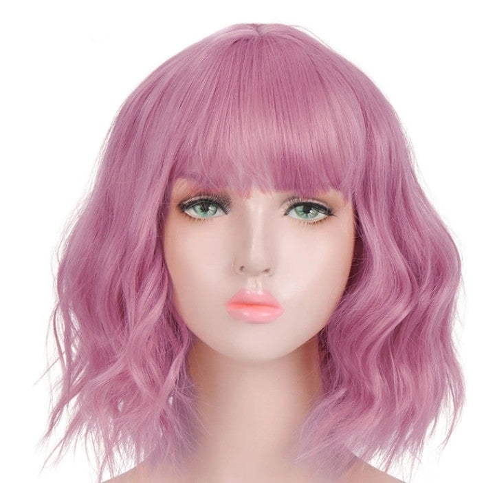 Peluca Rosa Purpura Multicolor Corta Ondulada (SHWC)