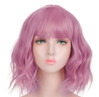 Peluca Rosa Purpura Multicolor Corta Ondulada (SHWC)