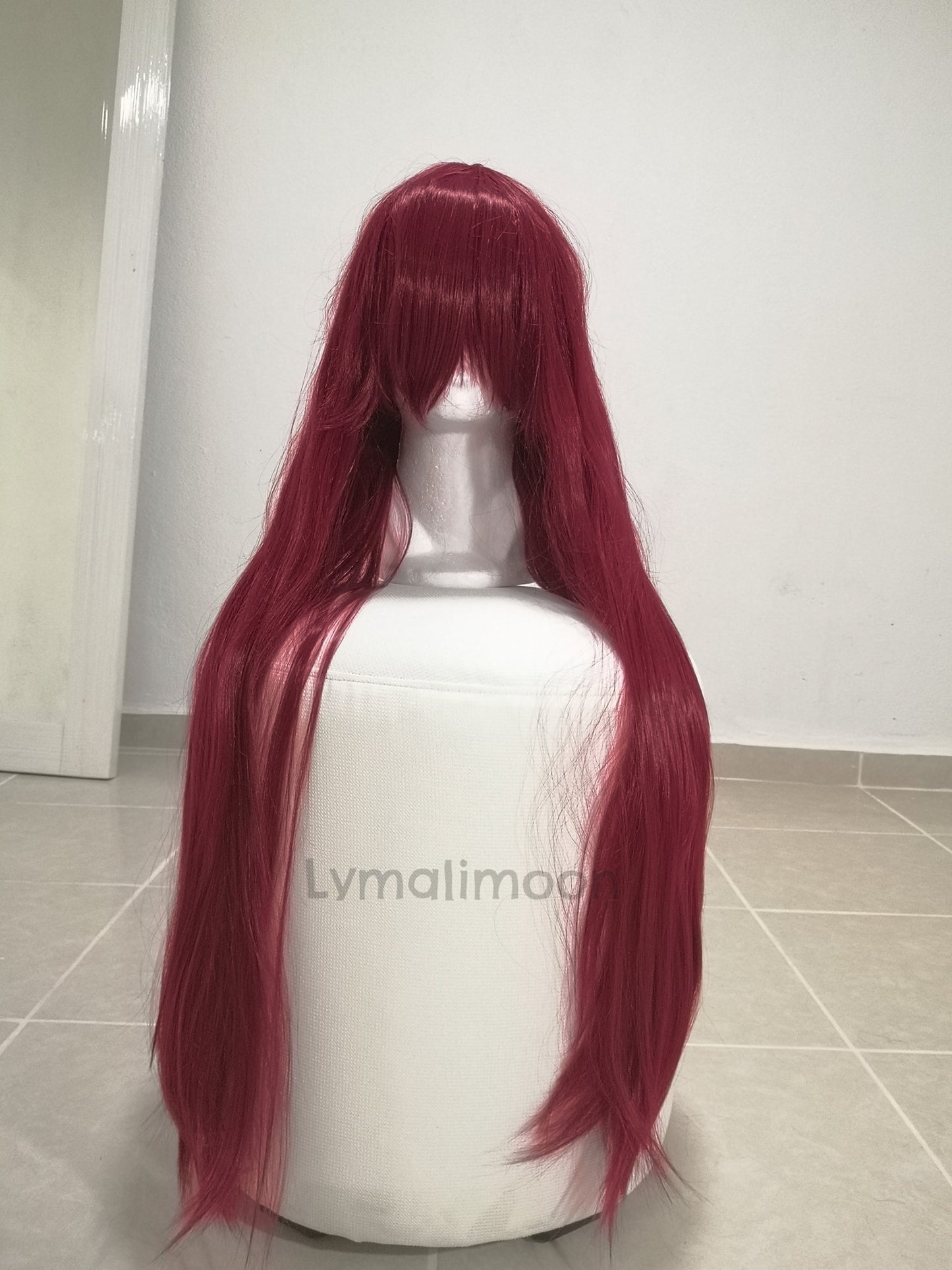 Peluca Rojo Vino Oscuro Larga Sintetica Lisa 100 cm L.38