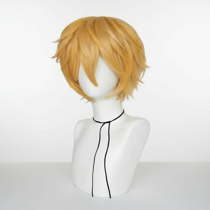 Peluca Dorado Naranja Corta Estilizada para Cosplay