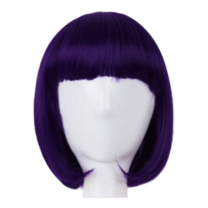 Peluca Morado Purpura Negro Corte BOB Cabello Liso y Fleco