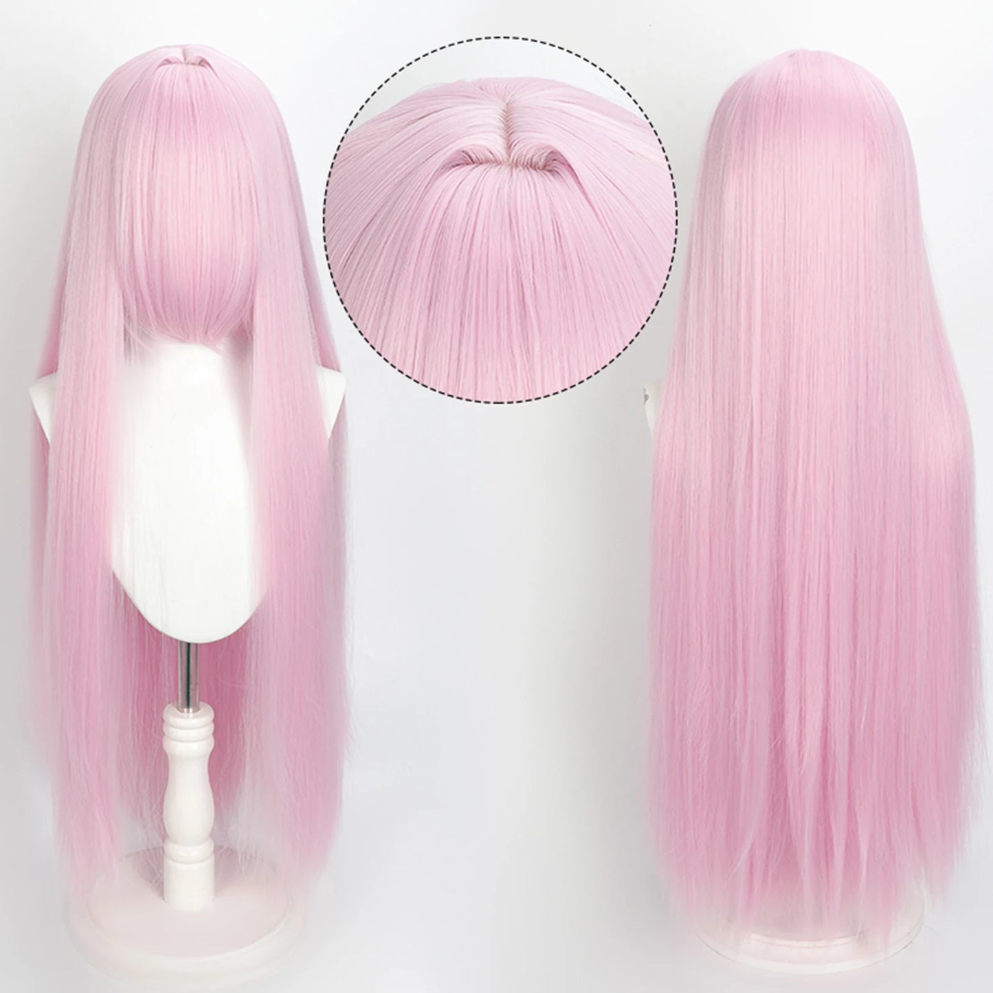 Peluca Rosa Lila Larga Lisa con Fleco L.73