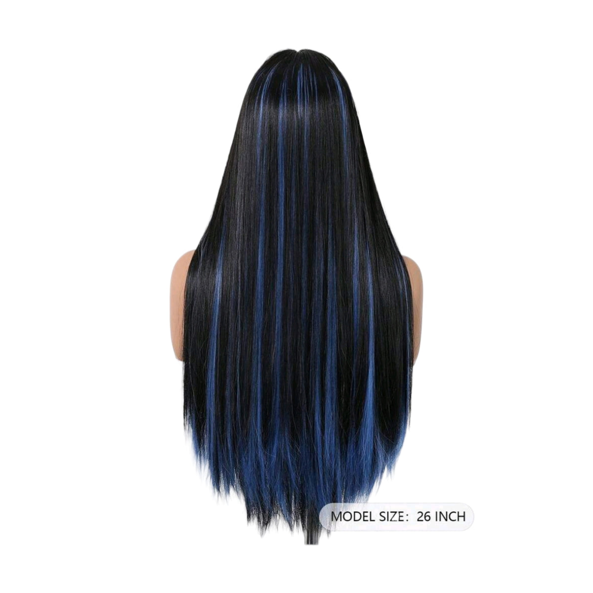 Peluca SH MC Negro con Mechas Color Azul Cabello Liso y Flequillo