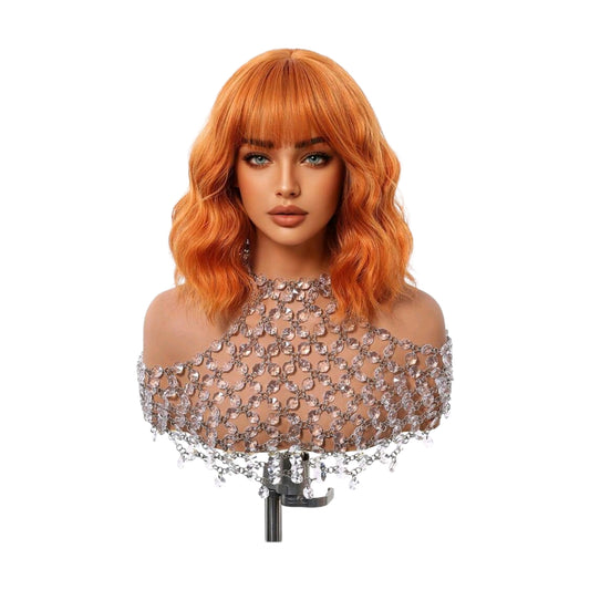 Peluca Naranja Cobrizo Oscuro Corta Cabello Sintetico Cosplay (SHWC)