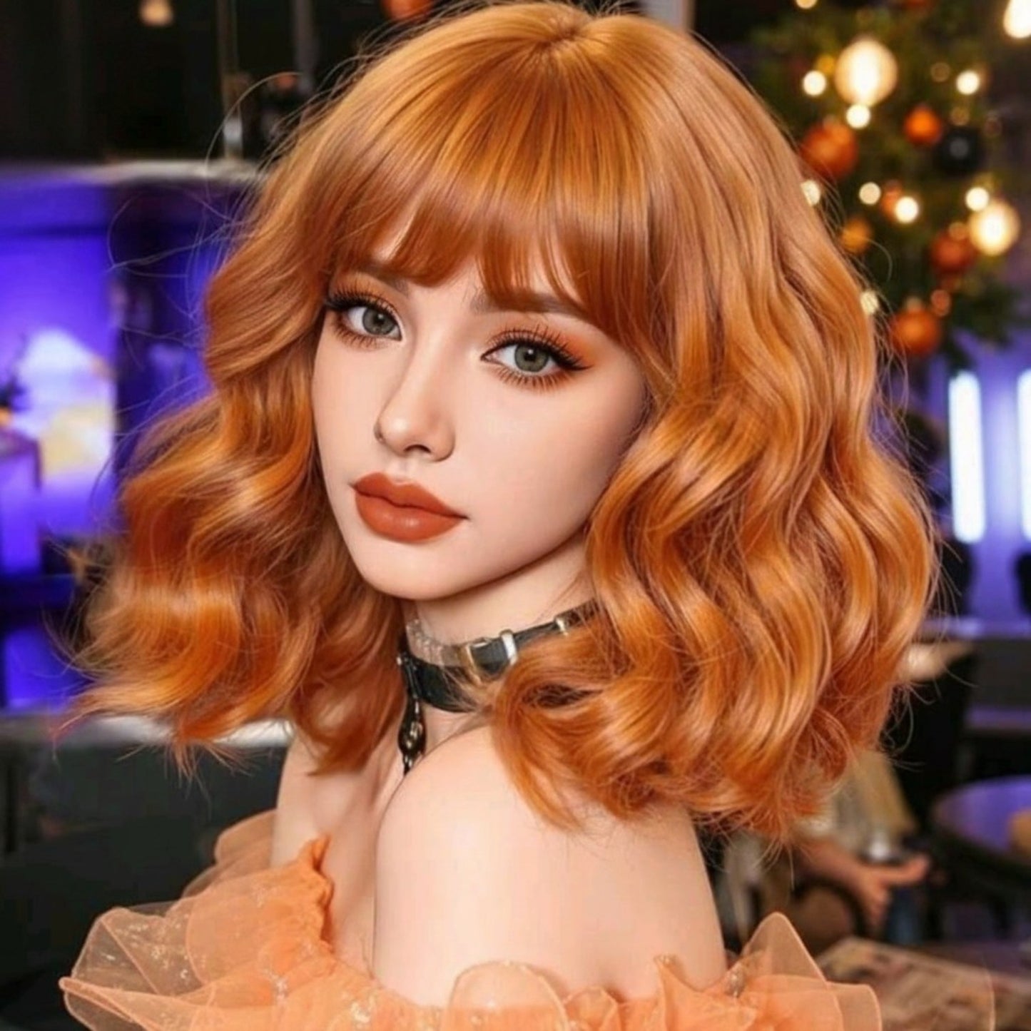 Peluca Naranja Cobrizo Oscuro Corta Cabello Sintetico Cosplay (SHWC)