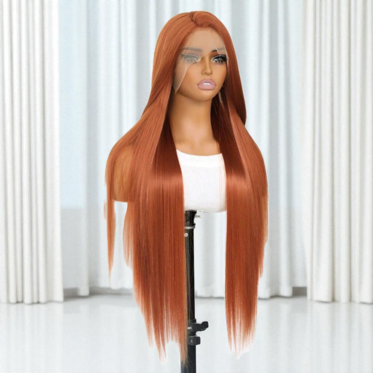 Peluca Naranja Mate Simulacion Natural Larga Lisa Lacefront