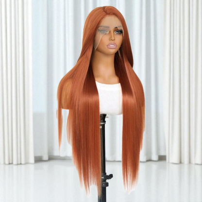Peluca Naranja Mate Simulacion Natural Larga Lisa Lacefront