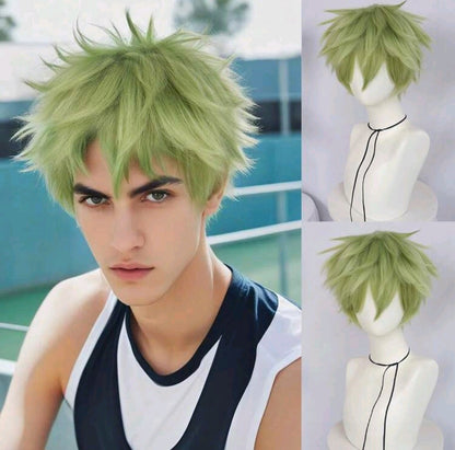 Peluca Verde Claro Corta Estilizada con Picos estilo Anime