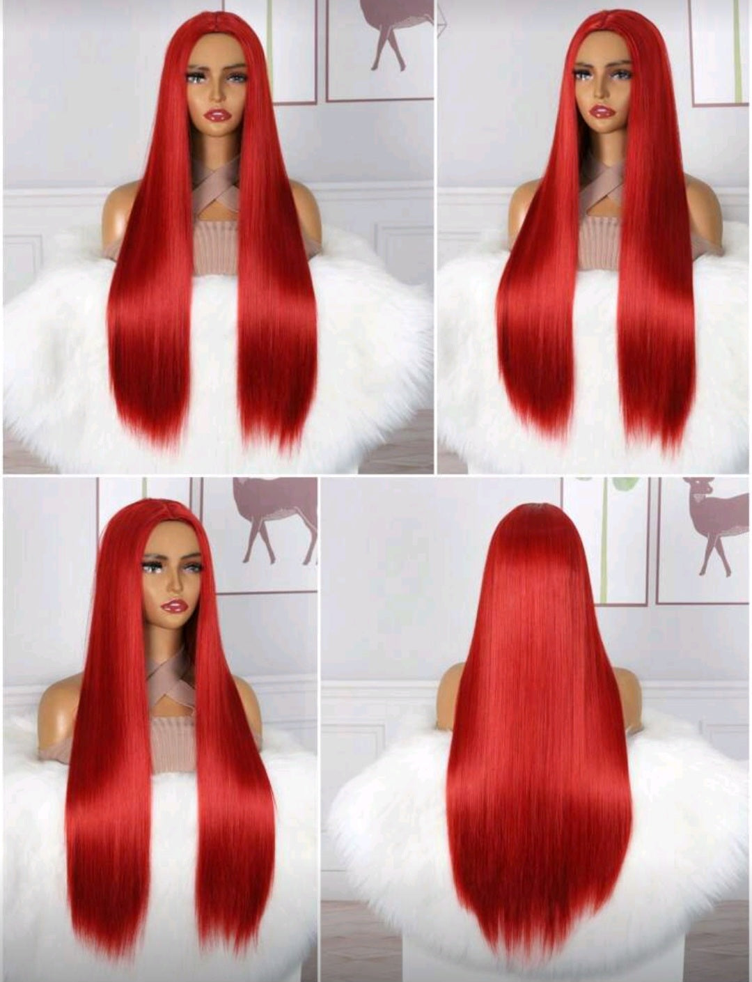 Peluca Rojo Lisa Larga sin Fleco Con Simulacion Raiz SW03