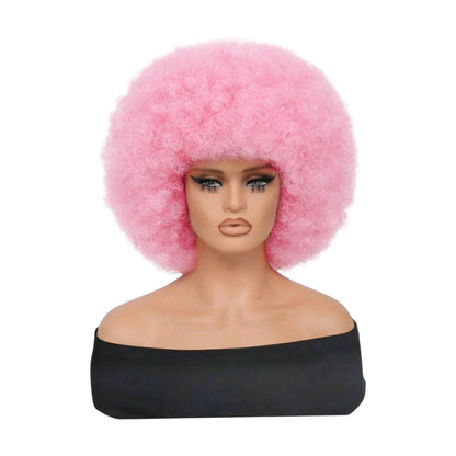 Peluca Rosa Fuscia Rizada Afro Total para Disfraz