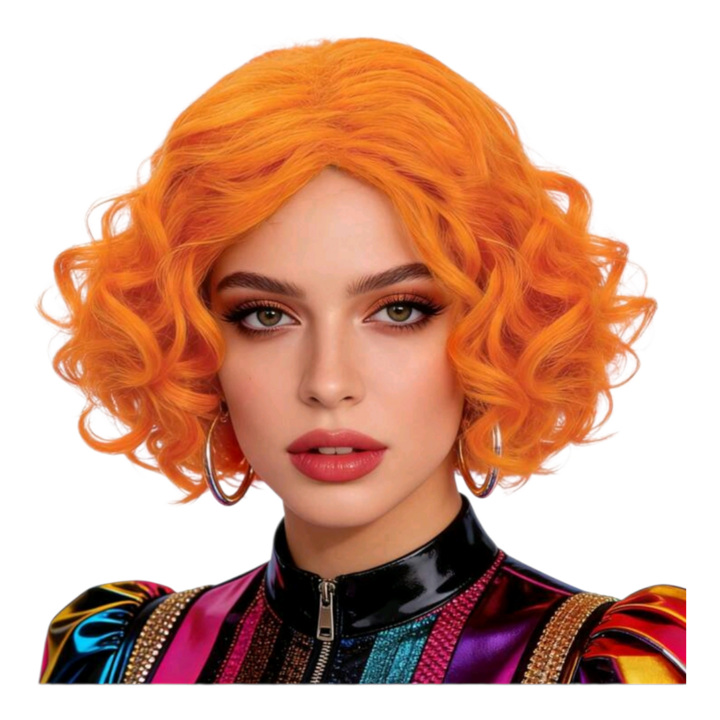 Peluca Corta Naranja Ondulada Con Fleco Alta Calidad (SHWC)