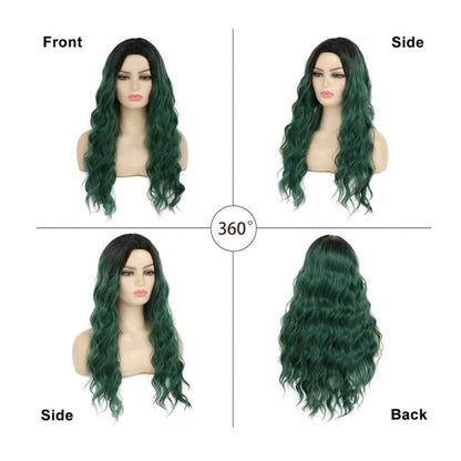 Peluca Verde Oscuro con Raiz Negra Degradado y Lace Ondulada