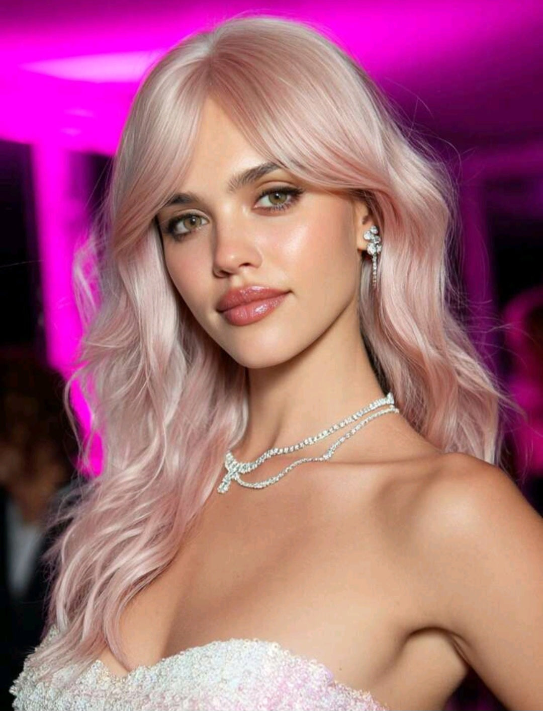Peluca EASI Rosa Durazno con Fleco Fibra Mate