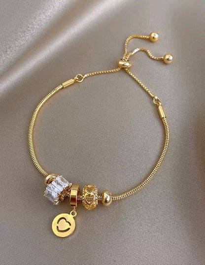 Pulsera Ajustable Chapa de Oro Laminado Cristales