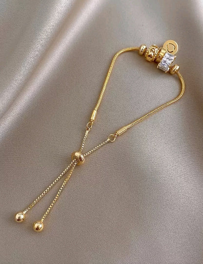 Pulsera Ajustable Chapa de Oro Laminado Cristales