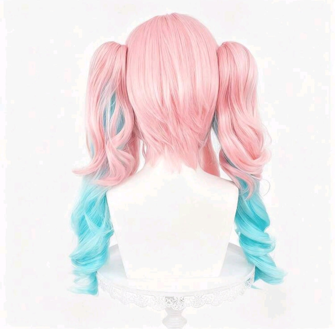 Peluca COLETAS Rosa y Azul Clip Rizos Ondulados
