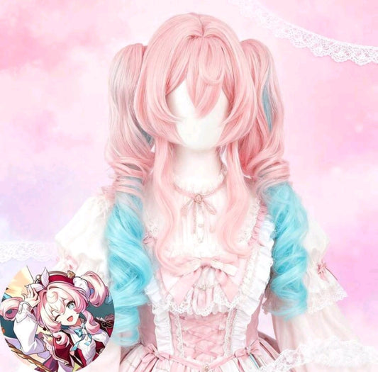 Peluca Rosa y Azul Coletas de Clip Rizos Ondulados