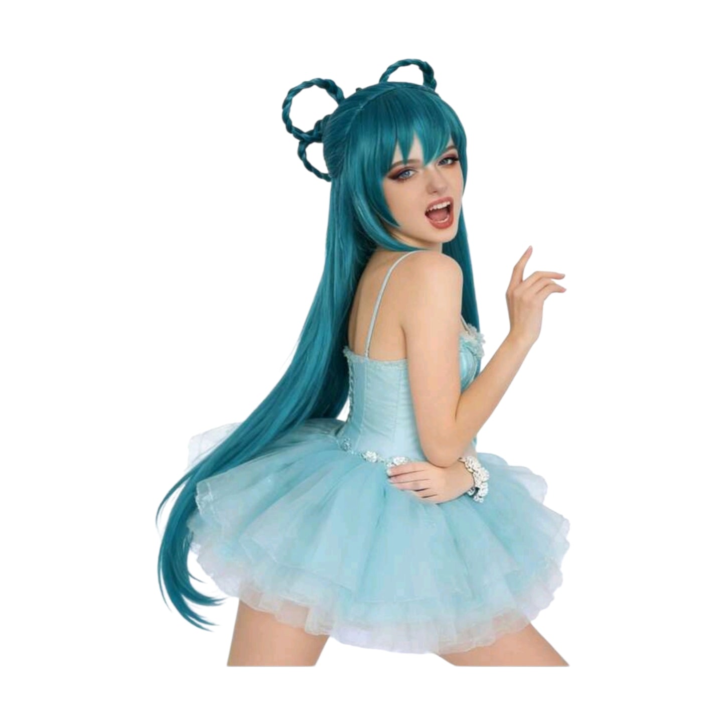 Peluca Multitono Verde y Azul Larga Lisa Himari Azuma Cosplay