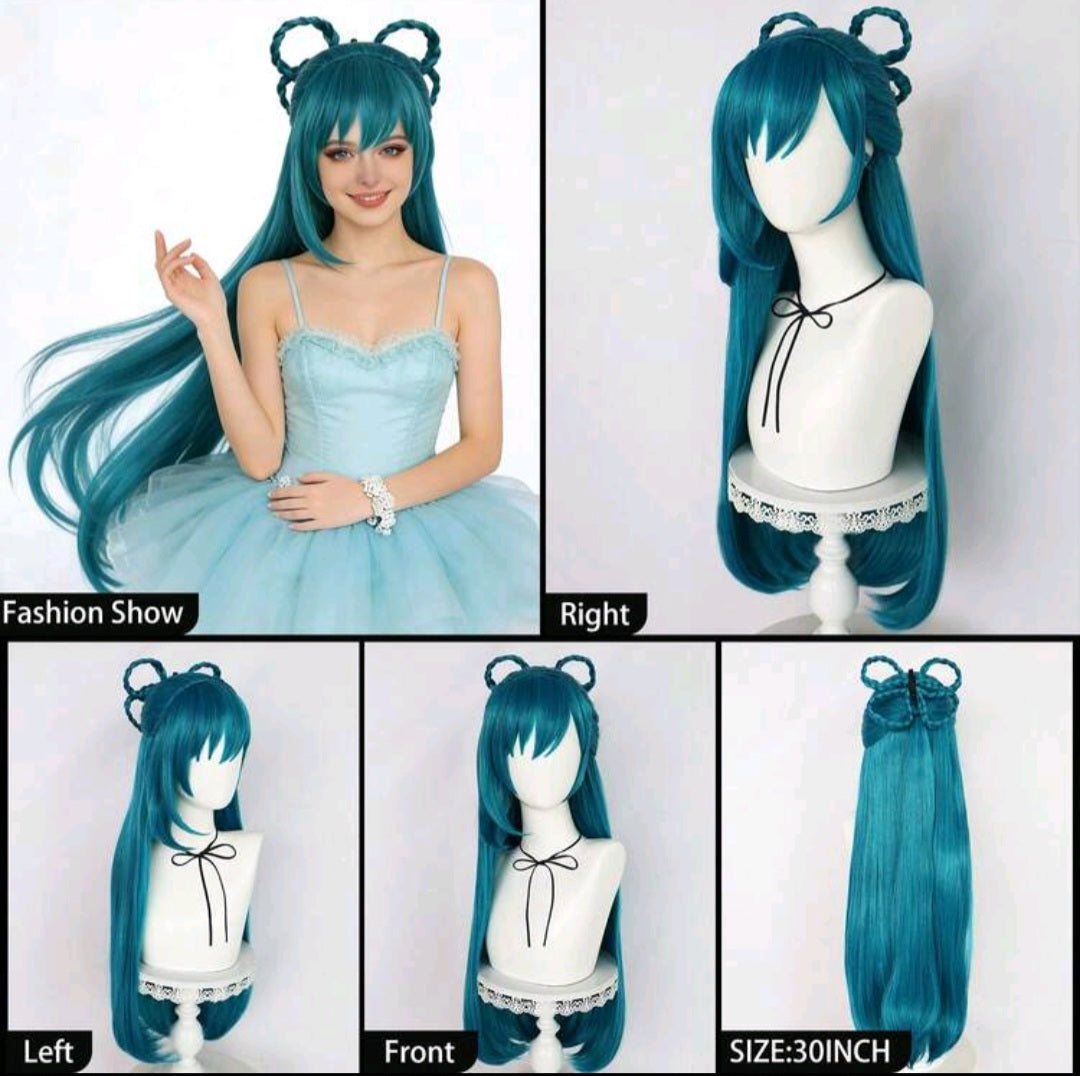 Peluca Multitono Verde y Azul Larga Lisa Himari Azuma Cosplay