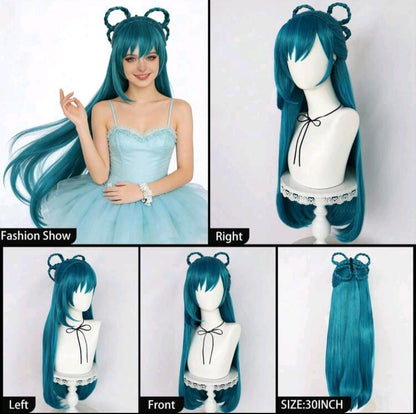 Peluca Multitono Verde y Azul Larga Lisa Himari Azuma Cosplay