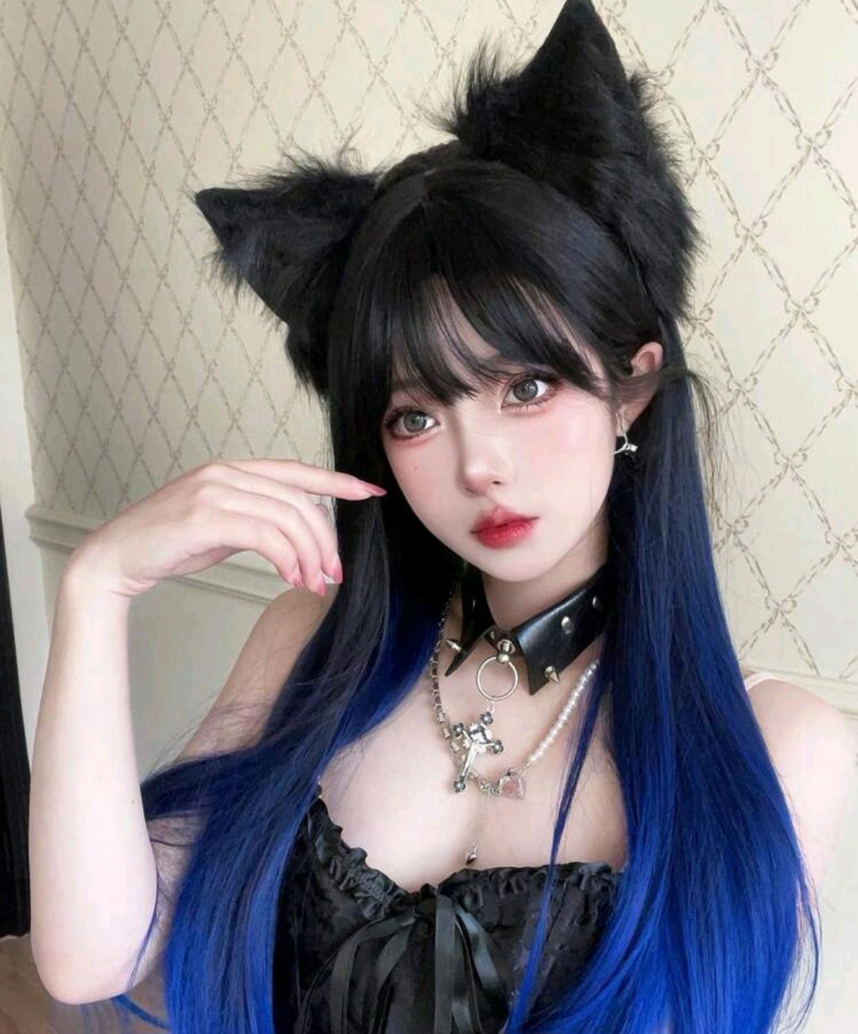 Peluca Negra y Azul Rey Inosuke Girl Cosplay