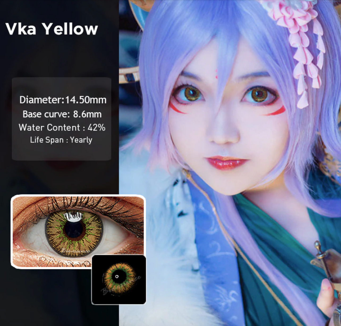 Lentes de Contacto Amarillo Fantasia VKA Pupilentes Cosplay