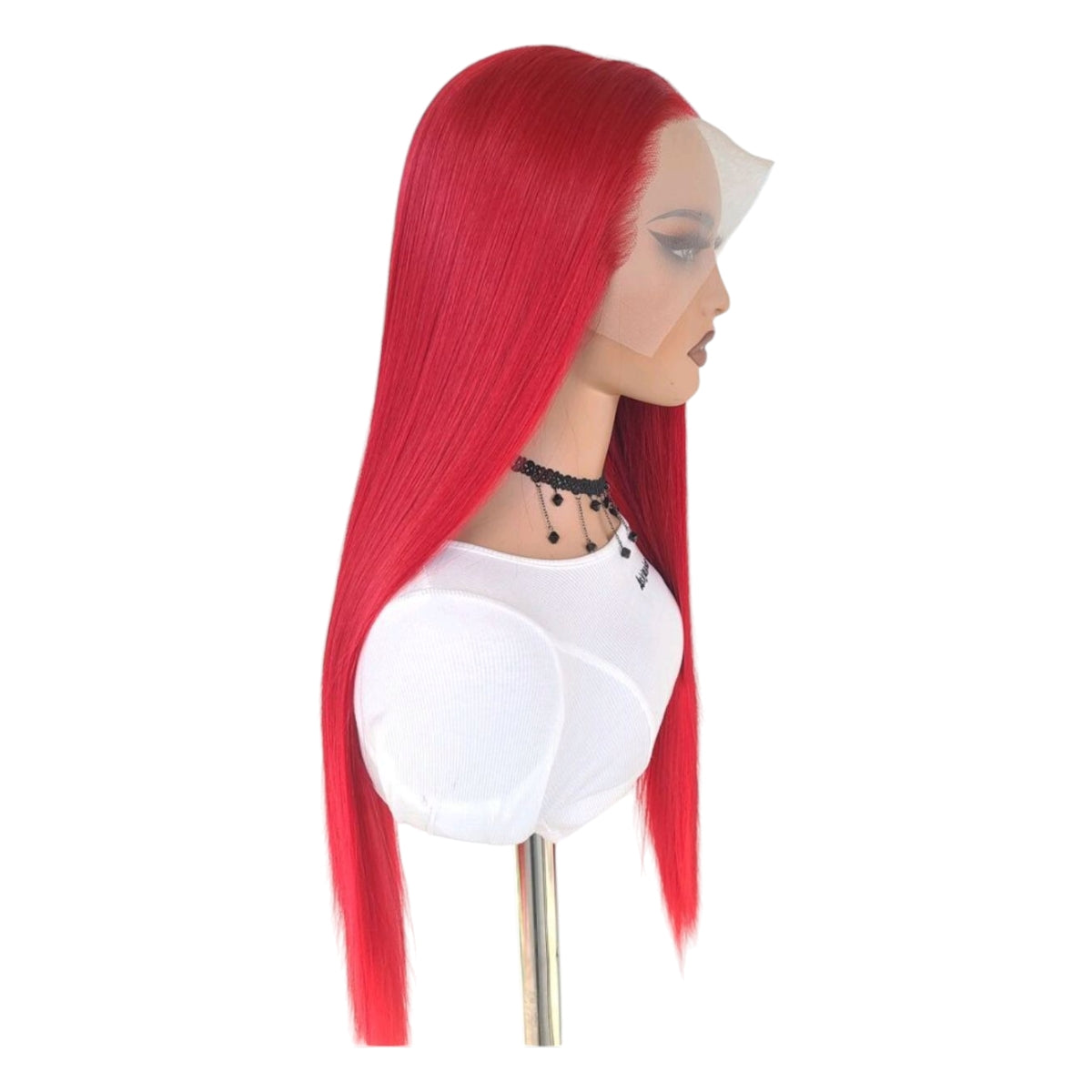 Peluca Rojo Intenso Simulacion Natural Larga Lisa Lacefront
