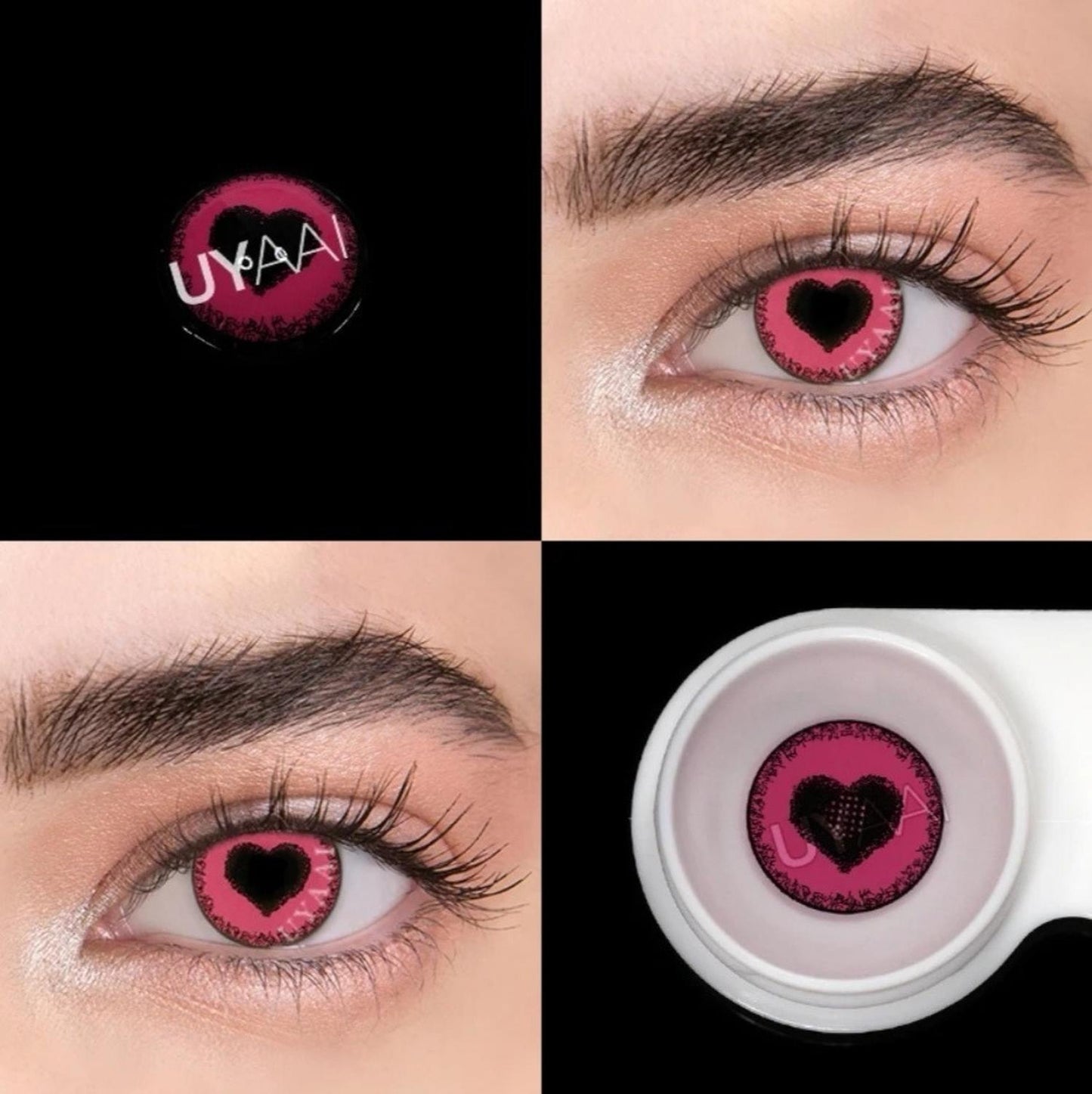 Lentes De Contacto Rosas Con Corazon Pupilentes De Anime