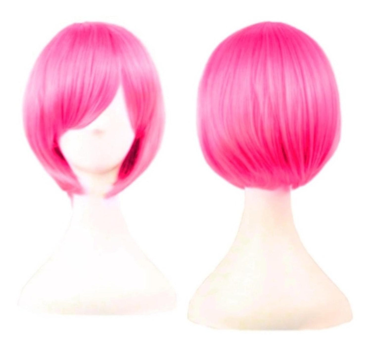 Peluca Rosa Neon Corta Fuscia Saturado Mate Para Cosplay